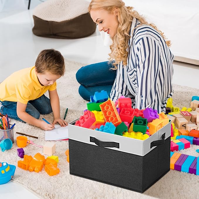 GhvyenntteS Large Storage Baskets for Shelves 3 Pack, Collapsible Fabric Storage Bins with 3 Handles, Decorative Closet Organizers and Storage bins for Clothes Blanket Beddings (Black, 15"x11"x9.6")