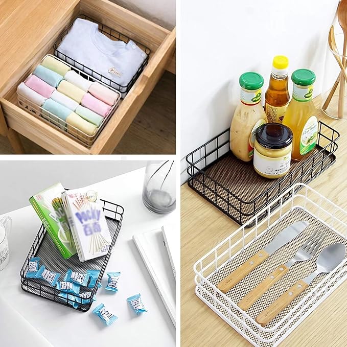Black Metal Wire Cabinet Organizer Storage, Iron Grid Storage, Tray Net Basket Storage for Office, Home Decoration (Black)