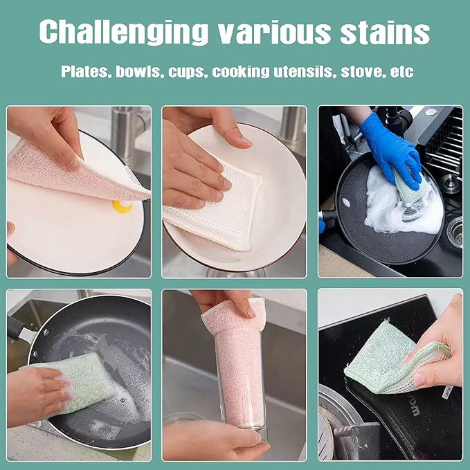 Dish Sponge Kitchen Sponges,Scrub Sponges Bamboo Fiber,Double Sided Cleaning,Non Scratch,Durable Thickening (Large 6-Pack)