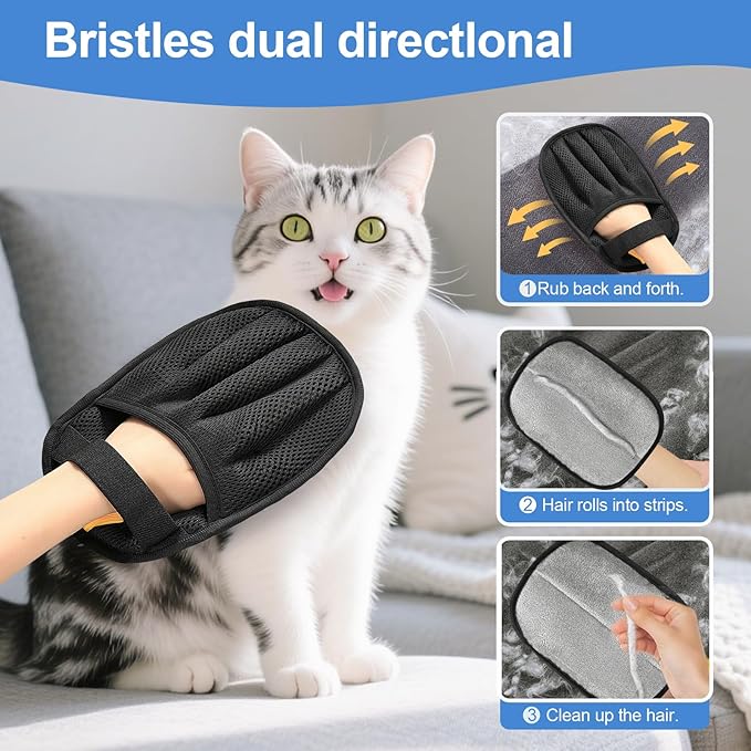 Salhap 2Pcs Pet Hair Removal Glove for Cats & Dogs, 2025 Newly Upgraded Five-Finger Electrostatic Pet Hair Gloves, Reusable Pet Hair Remover Tool for Laundry, Couch, Carpet, Car Seat