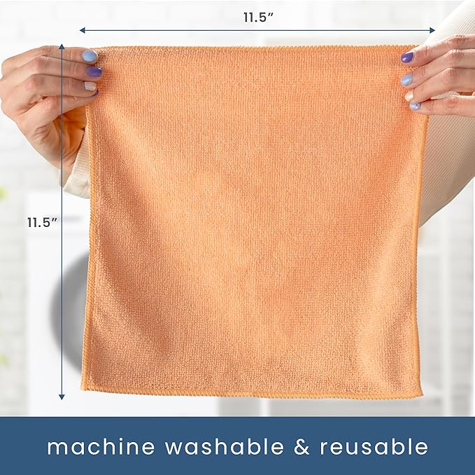 S&T INC. 50 Pack Microfiber Cleaning Cloth, Bulk Towels for Home, Reusable Microfiber Towels for Cars, Cleaning Rags, Neutral Coral, 11.5 Inches x 11.5 Inches, 50 Count