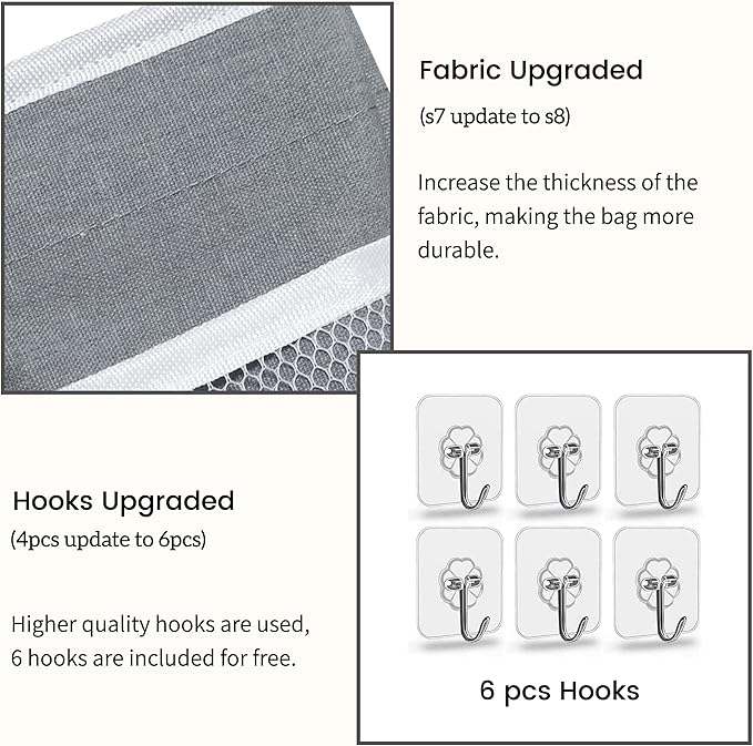 Kanrichu 3pcs Hanging Baskets for Organizing,Fabric Wall storage Basket,Wall Organizer for Closet,Kitchen, Bedroom, Office, RV Camper,Locker (Gray)