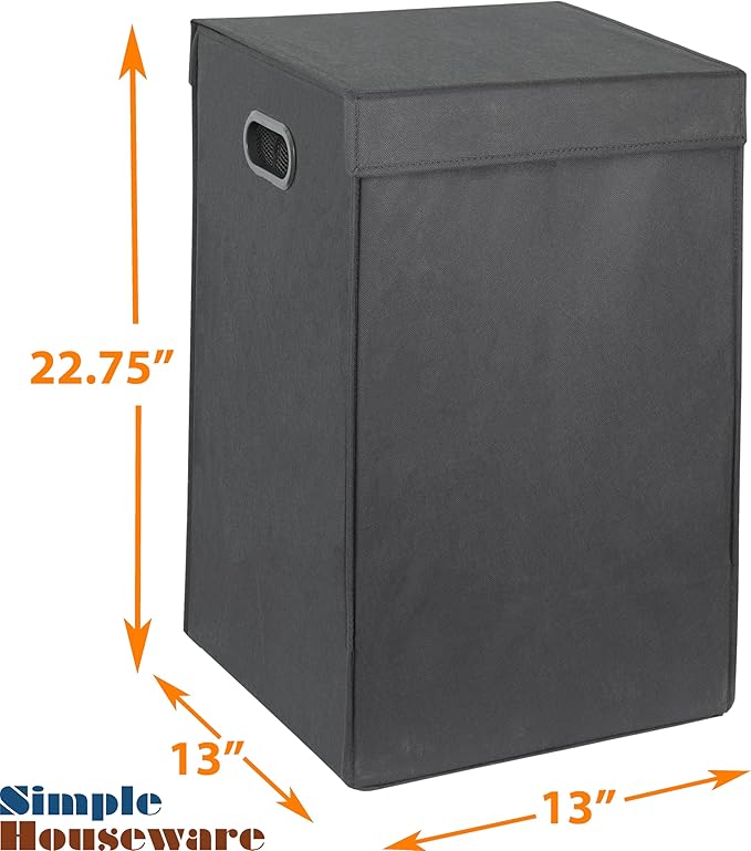Simple Houseware Foldable Laundry Hamper Basket with Lid and Removable Bag, Dark Gray