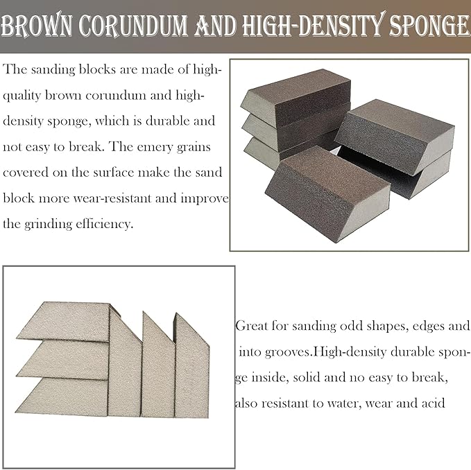 6 Pack Sanding Sponge, 220 Grit Sanding Blocks Assortment,Washable and Reusable for Wood Drywall Metal Home(220 Grit)
