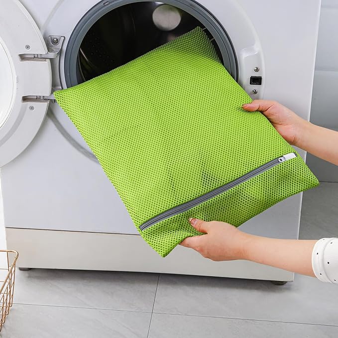 4 pack Mesh Laundry Bags,Mesh Wash Bags,Lingerie Bags for Washing Delicates,12 x 16 Inches lingerie bags for Laundry, Travel Storage Organize Bag for Cotton Clothes,Sheet, Shoes(GREEN)