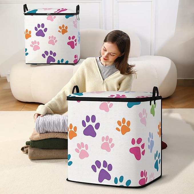 Large Comforter Storage Bag with Zipper,Closet Organizer for Clothes/Blankets/Quilts/Pillows,Fabric Storage Bags with Portable Handles 95L(2-Pack)