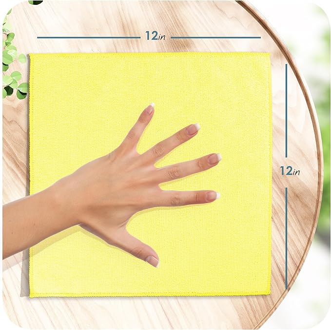 Hearth & Harbor Microfiber Cleaning Cloth, Towels for Cars 144 Pack Washcloths, Yellow Rags, Reusable Towel, Cloth Rags Cleaning, Lint Free 12''x12''