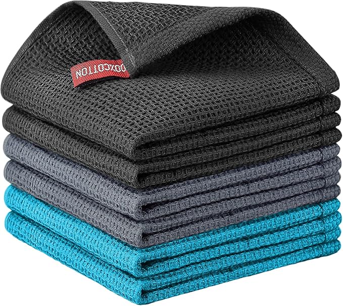 Nialnant 6 Pack Kitchen Towels, 100% Cotton Dish Cloth for Washing Dishes, Absorbent Quick Drying Dish Rags, Multipurpose Cleaning Rags-12x12 Inches