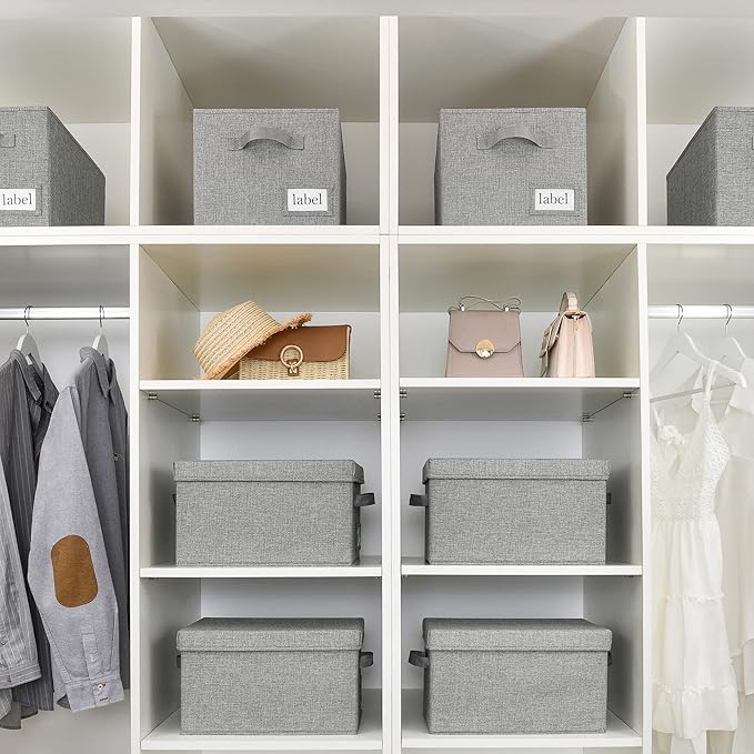 GRANNY SAYS Fabric Bins with Lids, Storage Baskets for Closet Organization, Decorative Storage Containers with Label Holder, Shelf Bins for Organizing Clothes, Dark Gray, 3-Pack