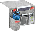 Zafit Linen 4 Pockets Bedside Caddy, Bedside Storage Organizer with Water Bottle Holde for Magazine, Remotes, Phone (Grey)