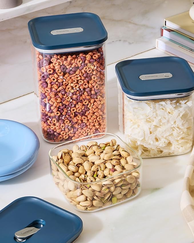 Caraway 13-Piece Glass Airtight Food Storage Containers with Lids – Non-Toxic, BPA-Free Kitchen Storage Containers – Stackable, Space-Saving Airtight Containers for Dry Goods and More - Navy
