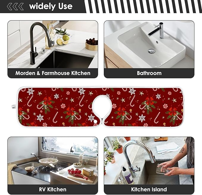2 Pack Sink Splash Guard Winter Christmas Holiday Kitchen Faucet Absorbent Sink Mat for Faucet Kitchen Guard Drip Catcher Drying Mat for Farmhouse Barthroom Bar,M