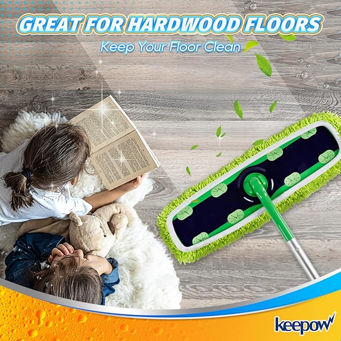 KEEPOW Reusable XL Wet Pads Compatible with Swiffer XL Sweeper, X-Large Dry Sweeping Cloths, Wet Mopping Cloths, Washable Microfiber XL Wet Pads Refills for Surface/Hardwood Floor Cleaning, 4 Pack