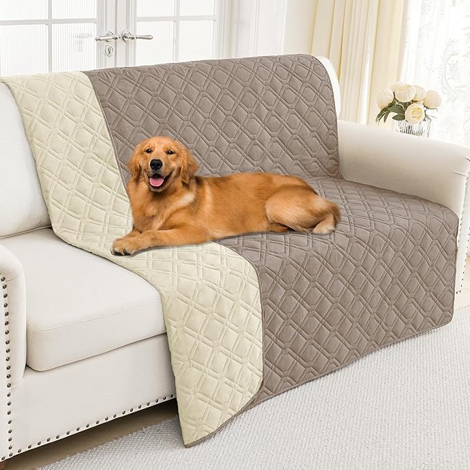Smiry Reversible Waterproof Couch Covers for Sofa, Washable Dogs Pet Couch Covers for 3 Cushion Sofa Pet Friendly, Water Resistant Furniture Protector Slipcover, Geometric (52"x82", Taupe/Beige)
