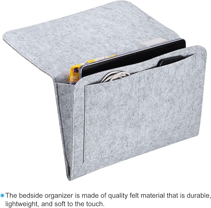 PATIKIL 13in Bedside Caddy, Bed Caddy Bedside Organizer Hanging 5 Pocket Soft Bed Pockets Bedside Storage Organizer Remote Control Holder for Bedroom Phones Glasses, Light Grey