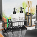 MASADI Kitchen Dish Soap Dispenser Set with Sponge Holder, 12OZ Glass Bottle, Hand and Dish Soap Dispenser Set, Non-Slip Silicone Pad, Brush Holder, Kitchen Sink Organizer Countertop (Black+White)