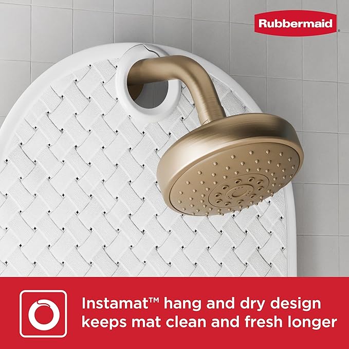 Rubbermaid INSTAMAT Tub Mat, Non-Slip Bath Mat Hangs Over Showerhead for Fast Drying, 27.2 x 15.2 Inch, BPA-Free, Easy Care Shower Mat for Inside Bathtub or Shower, White
