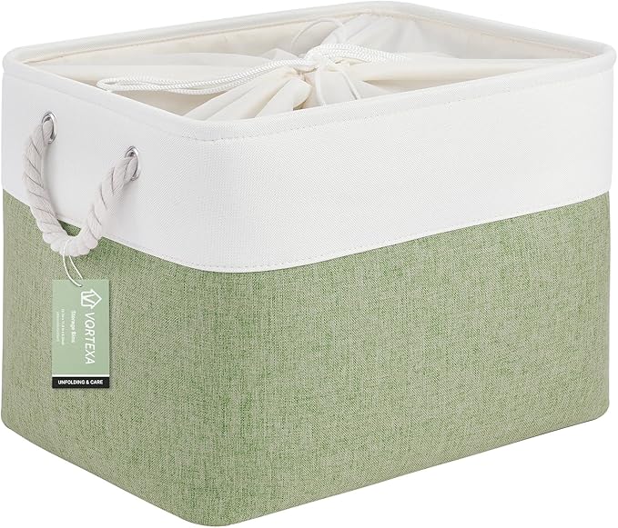 Large Storage Baskets- 16x12x12 inch Storage Bins for Shelves and Closet Organizing, Foldable Fabric Bin for Home Organization Clothes and Laundry (1-Pack, White&Green)