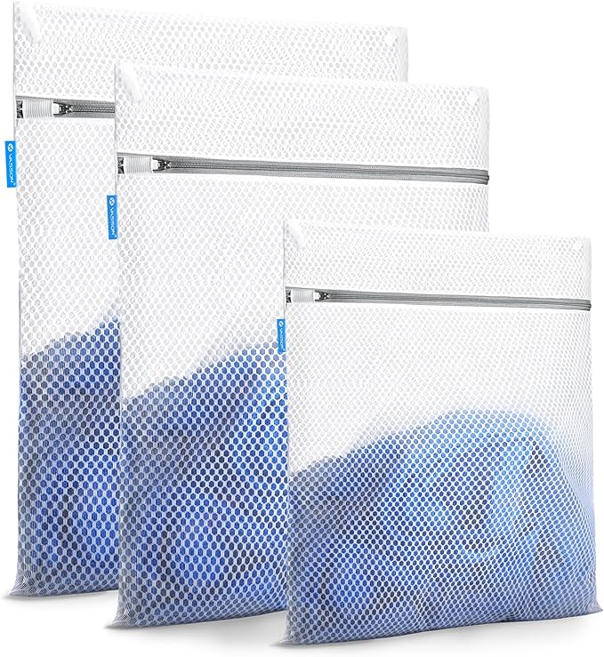 VASSON Premium Mesh Laundry Bags for Delicates with Auto-Lock Zipper - Durable Washing Bag Set for Blouse, Hosiery, Underwear, and Shoes (3-Piece Set (Large/Bedding))
