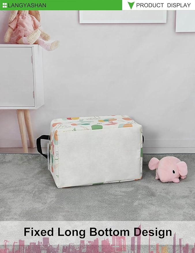 LANGYASHAN Rectangular Storage Bin Collapse Canvas Fabric Cartoon Storage Basket with Handles for Organizing Home Kitchen Boys and Girls Toys Office Closet Shelf Baskets (Rec Rabbit Easter Egg)