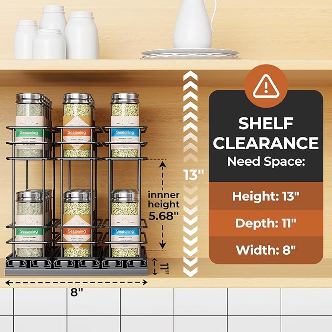 Pull Out Spice Rack Organizer for Cabinet, Slide Out Spice Racks, Easy to Install Spice Cabinet Organizers, 7.4" Wx10.43 Dx8.26 H, 3 Drawers 2 Tiers(Black)