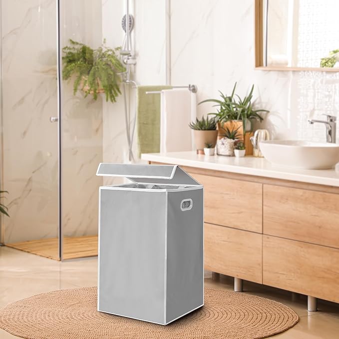 Simple Houseware Foldable Laundry Hamper Basket with Lid and Removable Bag, Gray