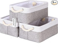 Sea Team 3-Pack Small Storage Basket Set, Storage Cube Organizer, Storage Bins, 12 x 8 x 5 Inches, Rectangle Canvas Fabric Collapsible Shelf Box with Handles for Kids Room (Grey/White)