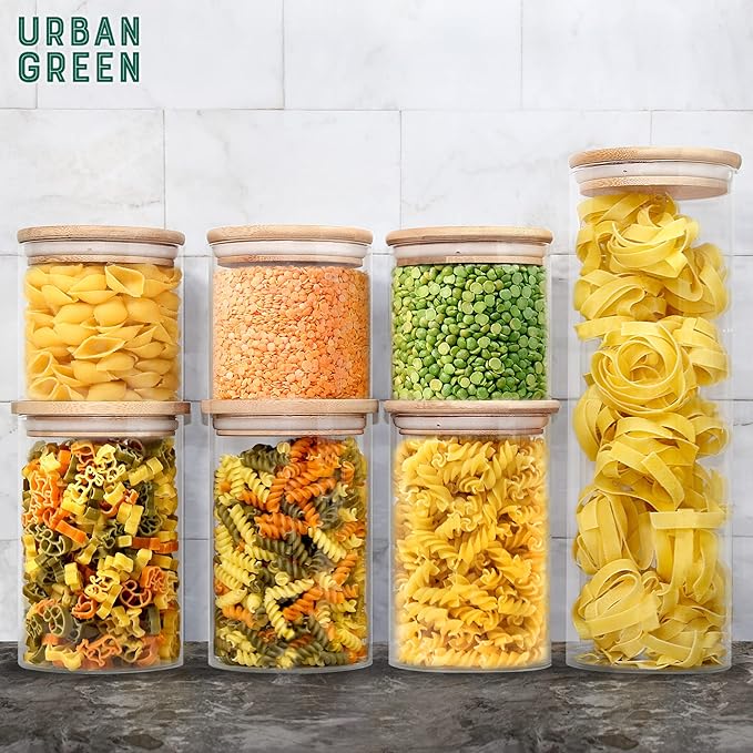 Urban Green Glass Jars with Airtight Lids, Airtight Glass Canisters with Locking Lids, (Bamboo-20oz)