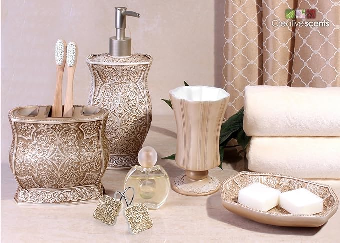 Creative Scents Victoria Beige Shower Curtain Hooks - Set of 12 Shower Curtain Rings for Bathroom Shower Rod - Decorative Shower Hooks for Shower Curtain