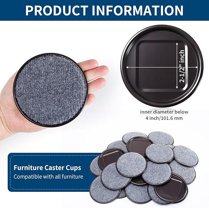 Ezprotekt 4" Round Carpet Bottom Furniture Caster Cups, 16 Pcs Reusable Furniture Coasters, Felt Furniture Sliders Pads to Protect Hardwood, Tile or Carpetd Floors from Scratches (Brown/Gray)
