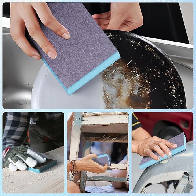 12 Pack Sanding Sponge, Washable and Reusable Sanding Blocks 400 Grit Wet Dry Sand Paper for Wood Drywall Metal Furniture