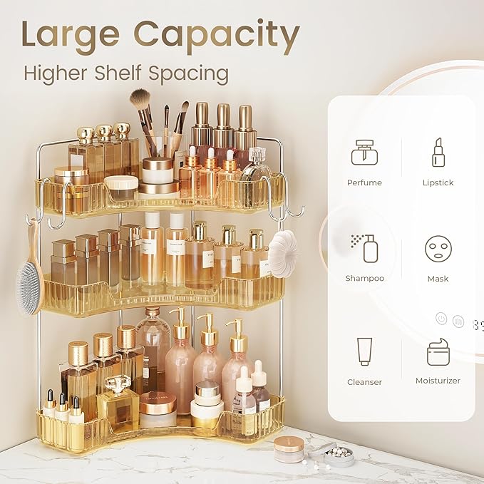 2 Tiers Bathroom Corner Organizer (Gold, 3-Tier)
