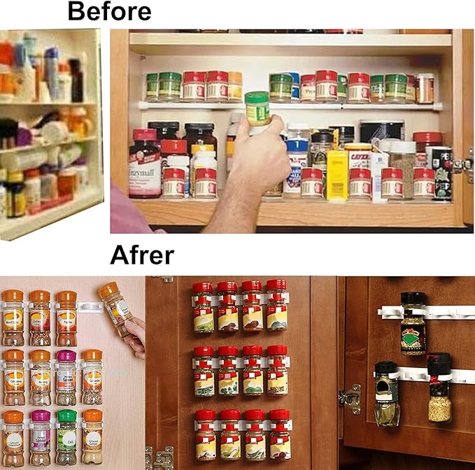 4 Pack 20-Clips Spice Gripper Clip Wall Mounted Kitchen Spice Jar Rack,Organizer Rack,Seasoning Jar Storage Holder,Bottles Clip,Cupboard Spice Rack Cabinet Door with Adhesive Tape