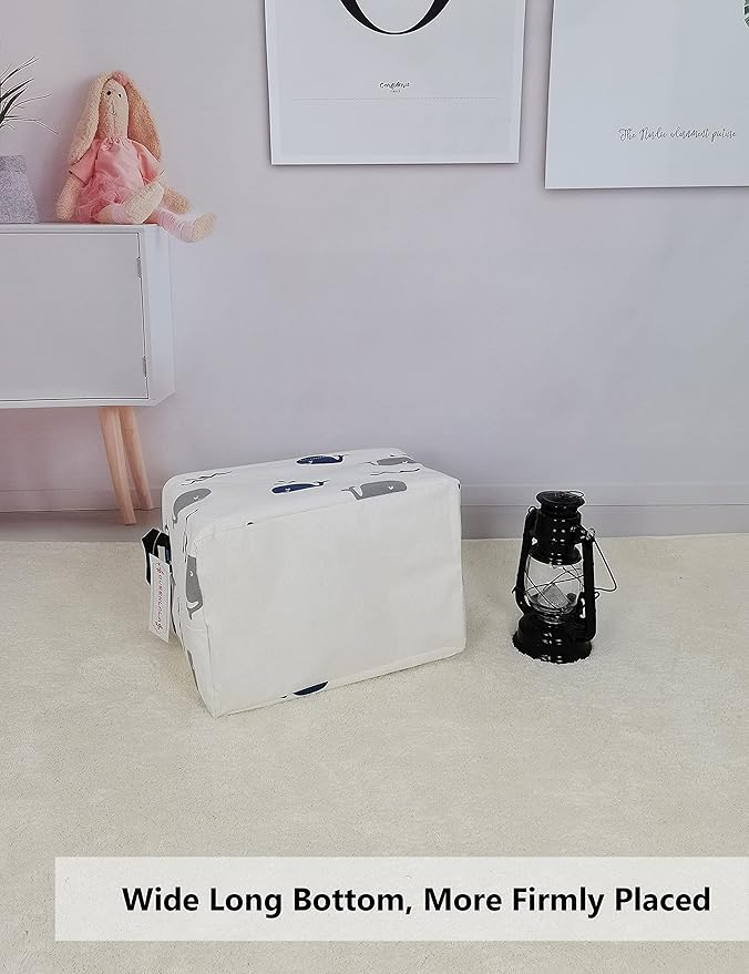 QUEENLALA Rectangular Laundry Hamper/Foldable Nursery Laundry Basket for Organizing/Storage Bin Baskets/Children Toy Office Bedroom/Toy Bin Closet Shelf Rec-Blue Cute Whale）