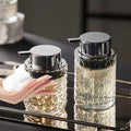 Foaming Soap Dispenser 2 Pack, Foam Hand Soap Dispenser for Bathroom Kitchen Liquid Refillable Clear Glass Bottles with Silver Pump(Diamond Pattern-Clear)