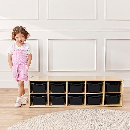 ECR4Kids Scoop Front Storage Bins, Multipurpose Organization, Black, 10-Piece