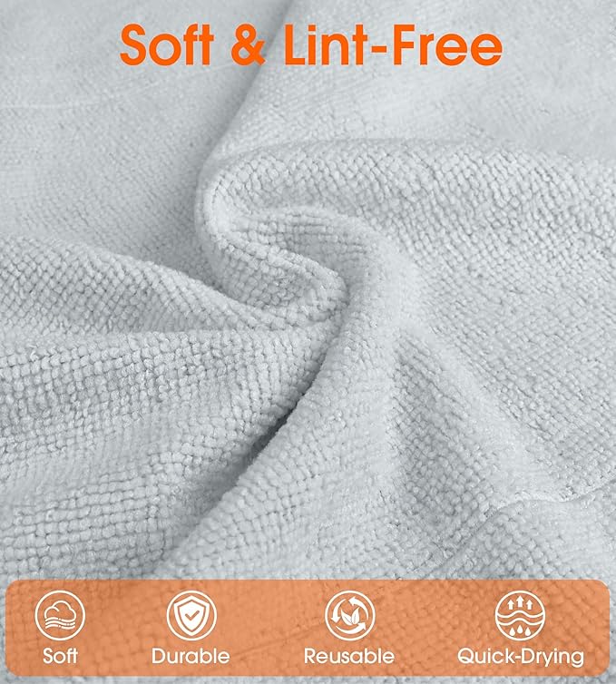 Microfiber Cleaning Cloth Roll - 100 Pack Tear Away Microfiber Paper Towels, Reusable, Washable, Scratch-Free, Kitchen Towels for Car, Home, Kitchen, Glass, Dishes(Cloud Gray)