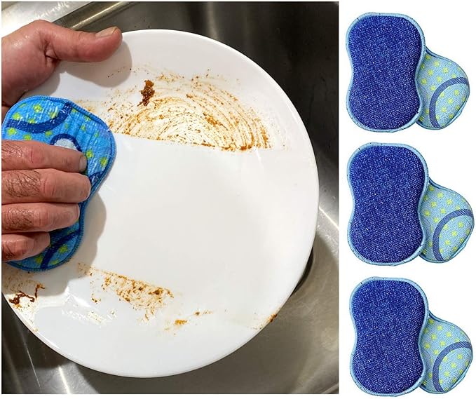 Microfiber Double Sided Scrub & Wipe Sponge Pad for Kitchen & Bath - Safe on Dishes, Sink & Non-Stick Cookware - Reusable Machine Washable Durable & Long Lasting (6pc)
