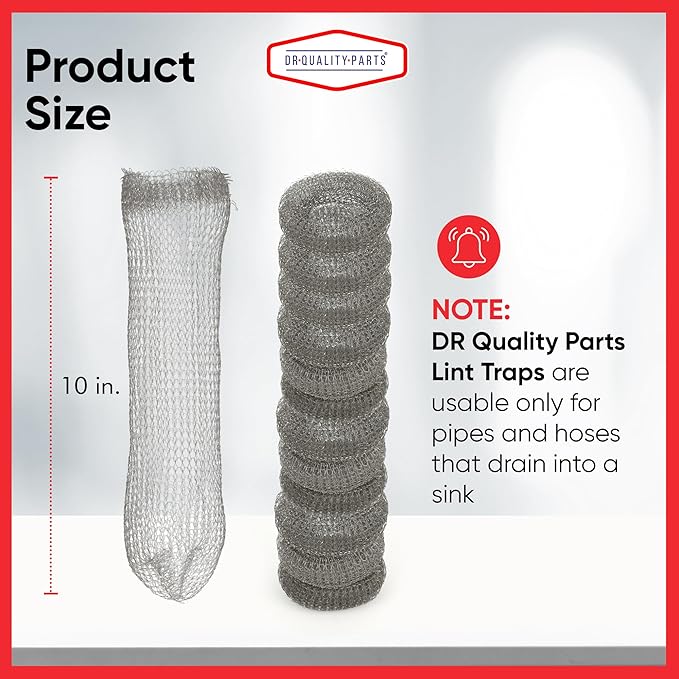 DR Quality Parts Washing Machine Lint Trap – Stainless Steel Hose Filter, Mesh Drain Catcher, Washer Sock Lint Remover, Rust-Free Snare Laundry Filter with Nylon Cable Ties, 29cmx6.5cm – 40-Pack