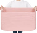 Goodpick Large Blanket Basket, Woven Baskets for Storage, Large Baskets for Organizing, Rectangle Toy Basket for Nursery, Bedroom, 21.6" x 14.9" x 11.8", Pink