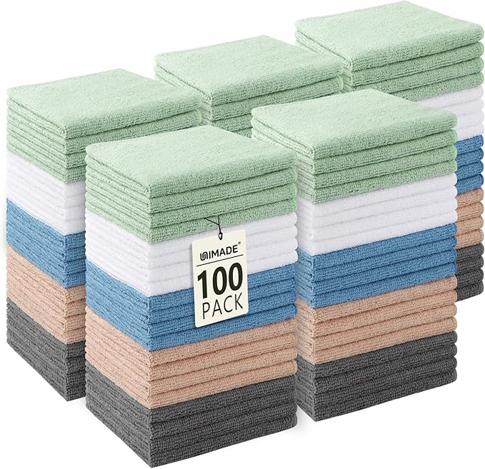 Washcloths Bulk 100 Pack Face Towels (12" x 12"), Highly Soft Wash Cloths and Hand Towels, Fast Drying Multi-Purpose Microfiber Cleansing Cloths for Bathroom, Hotel, Spa, and Salon-Multicolor