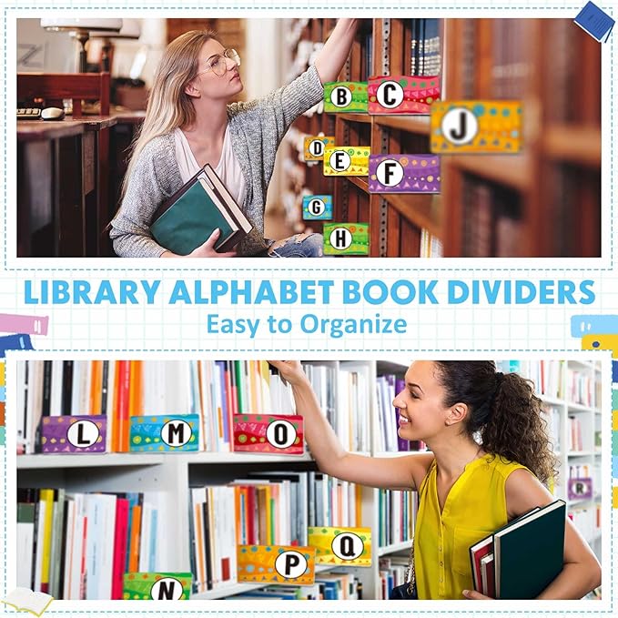 52 Pcs Classroom Library Alphabet Book Divider Vinyl Record Dividers Assorted Colored Bookshelf Markers Lp Alphabetical A-z Organizer Separators for Album DVD Media Shelves Storage