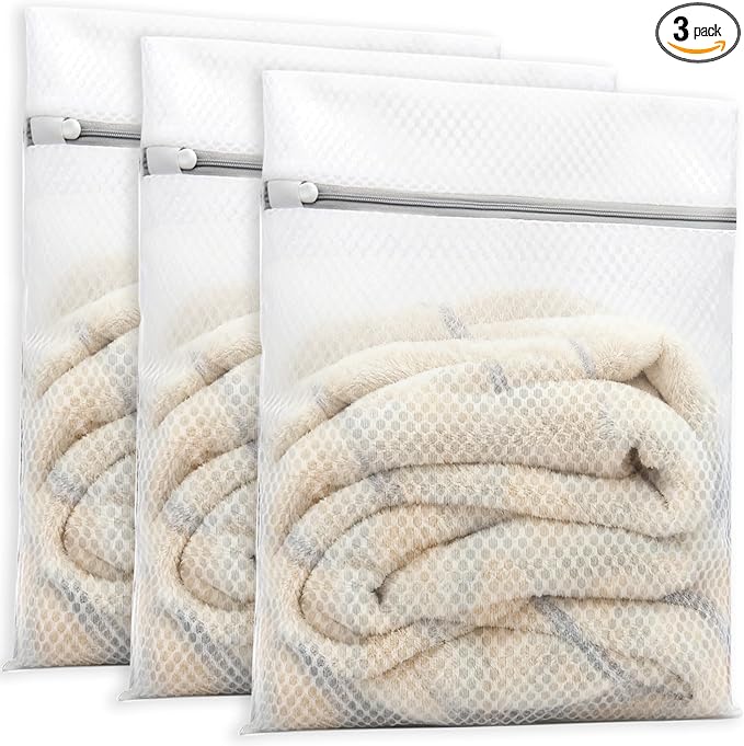 PrettyCare 3 Medium (12 x 16 in) Mesh Laundry Bags for Delicates, Durable Honeycomb Wash Bags with Premium Zippers - Laundry Essentials Mesh Bags for Lingerie, Bras, Socks, Sweater, Travel & Organize