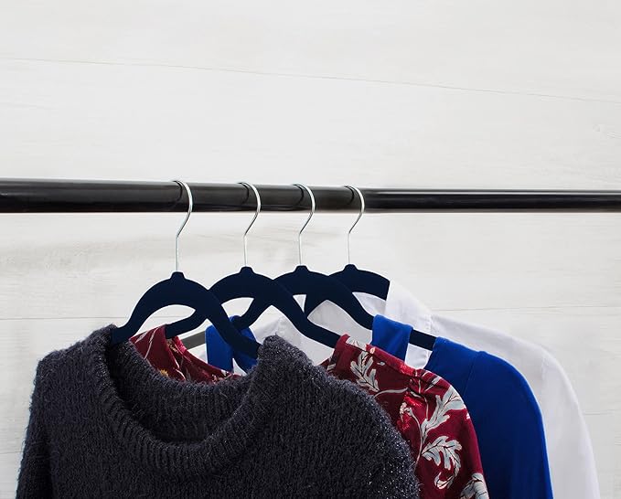 Premium 20 Pack - Ultra Thin No Slip Velvet Suit Swivel Hangers - 21" Extra Wide Strong Velvet Hangers - Space Saving Clothes Hangers - 21x0.2x10 inches (Navy)