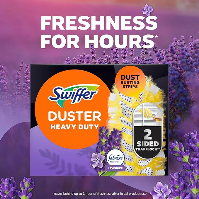 Swiffer Dusters Refill for Cleaning, Feather & Microfiber Duster Disposable Alternative, for Dusting Furniture, Blinds, Ceiling Fans, Walls, Helps Remove Allergens, Heavy Duty, Lavender, 11ct
