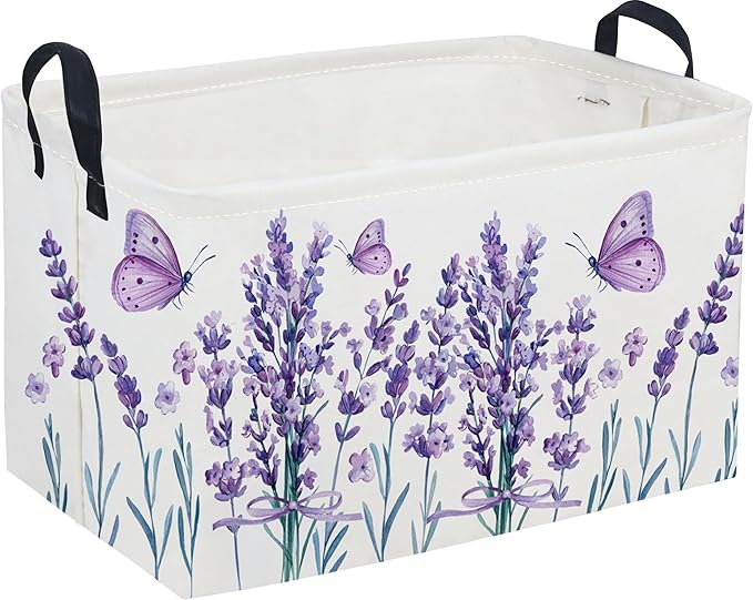 Sanjiaofeng Rectangular Kids Basket Flower Storage Bins,Girls Storage Basket with Handles.Clothers,Books,Kid's Gifts Bins. (lavender)