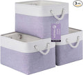 Large Storage Baskets- 15x11x10 inch Storage Bins for Shelves and Closet Organizing, Foldable Fabric Bin for Home Organization Clothes and Laundry (3-Pack, White&Purple)