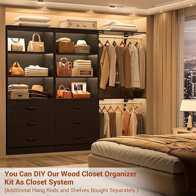 Aheaplus 23.6" Closet Drawers System, Wood Closet Organizer System with 3 Drawers, Modular Small Walk-in Closets Storage Unit, Black (23.6" L x 13.8" W x 71" H)