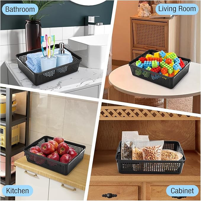 A4 Size Plastic Storage Basket Tray,6 Pack Plastic Paper Storage Trays,Desktop File Paper Letter Organizer Basket for Classroom, Office, Home (Black)