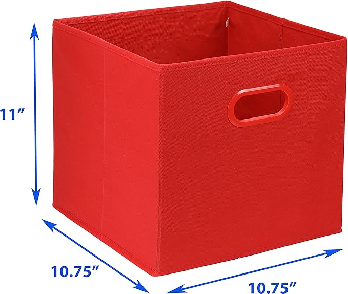 Simple Houseware Foldable Cube Storage Bins with Handles, 11-Inch, Red, 6-Pack, Fabric Cubes Organizer for Closet or Shelves